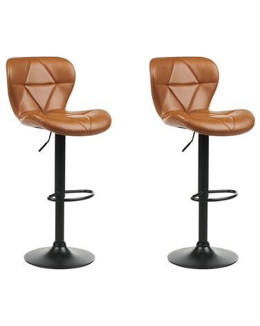 Lot de 2 chaises de bar VALETTA Cuir PU Marron doré