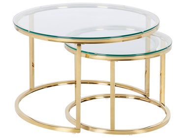 Set of 2 Coffee Tables GRANGE Tempered Glass Gold