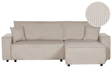 Corner Sofa Bed 3 Seater ABACKA Corduroy Beige Left Hand