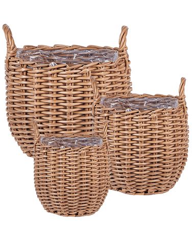 Lot de 3 jardinières en rotin AUCUBA 26/34/44 cm Marron clair