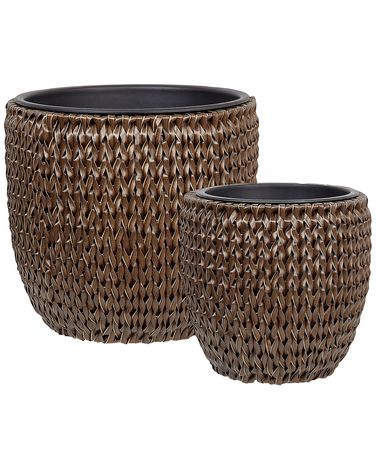 Lot de 3 pots de fleurs BERBERIS Polyrotin 34/45 cm Marron foncé