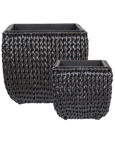 Lot de 2 pots de fleurs BERBERIS Polyrotin 34/45 cm Noir