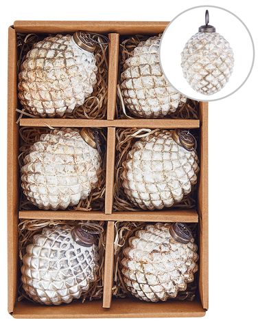 Lot de 6 boules LAITON Verre Blanc cassé