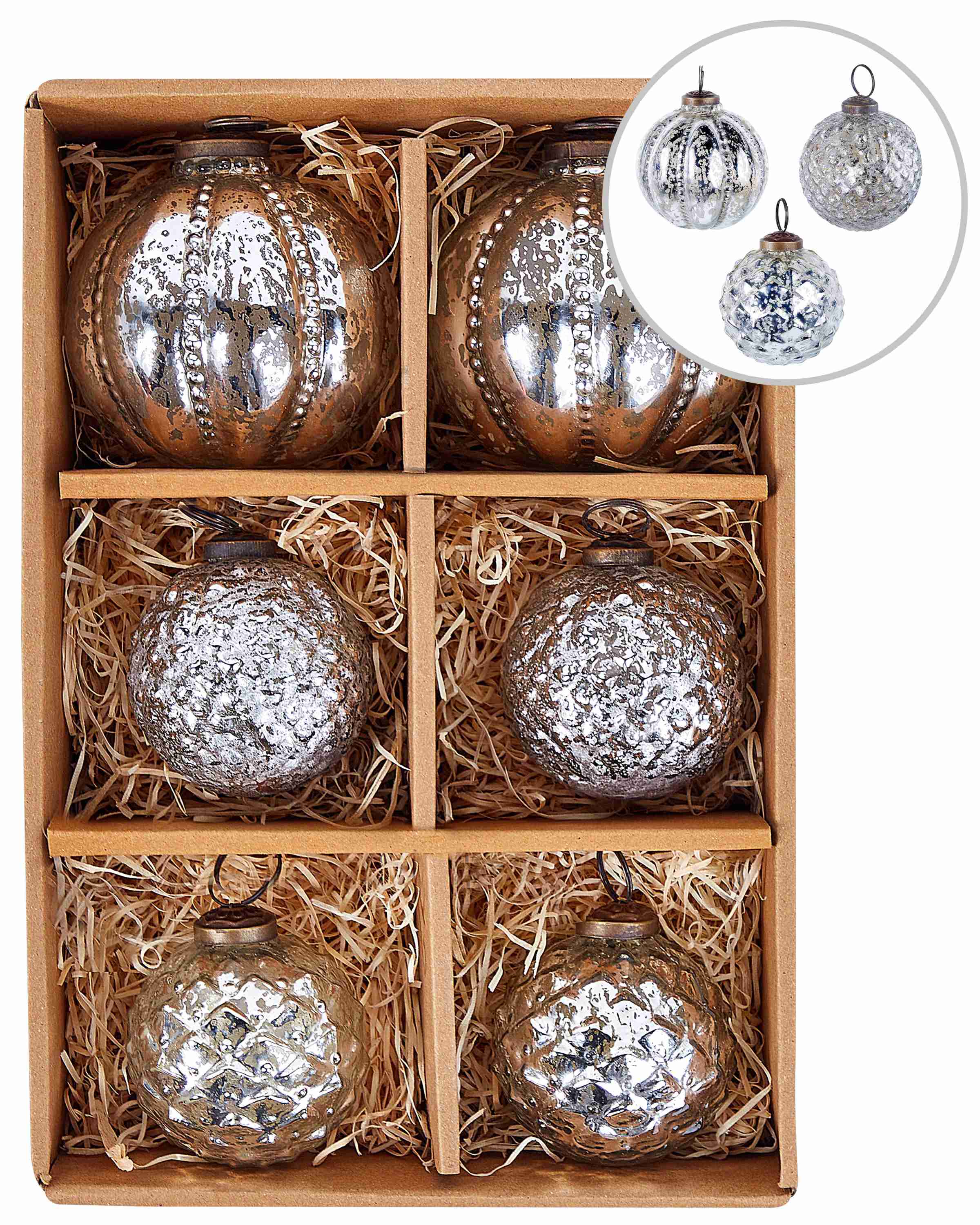 Lot de 6 boules ARGENTIN Verre Argenté
