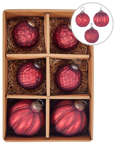 Set van 6 kerstballen ARGENTIN Glas Rood