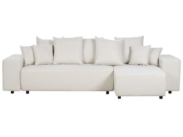 Corner Sofa Bed 3 Seater LUSPA Fabric Light Beige with Storage Left Hand