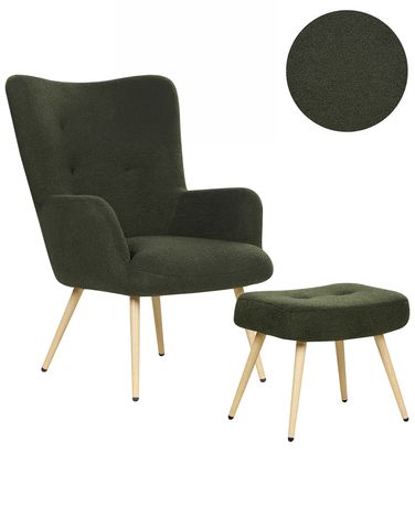 Oorfauteuil VEJLE met voetenbank Bouclé Donkergroen