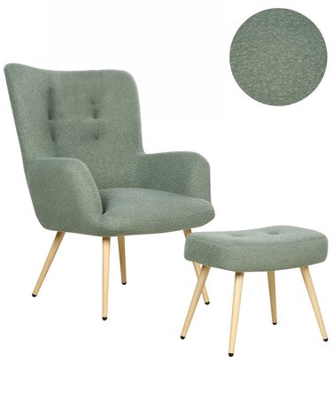 Oorfauteuil VEJLE met voetenbank Bouclé Lichtgroen