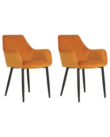 Lot de 2 chaises de salle à manger WELLSTON Velours Orange