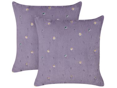 Lot de 2 coussins décoratifs LAVATERA 45 x 45 cm Violet Motif floral