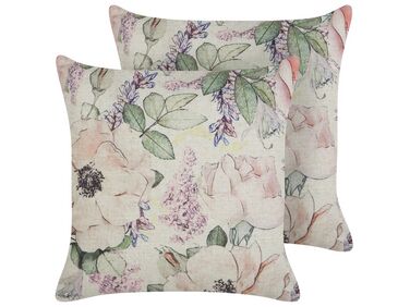 Set of 2 Decorative Cushions ZAHRIYE 45 x 45 cm Violet Floral Pattern