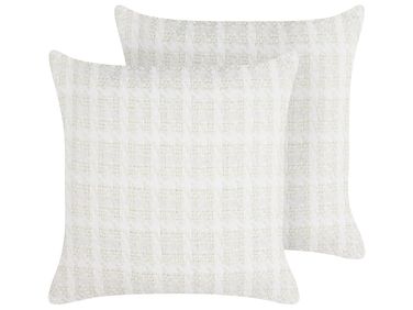 Set of 2 Decorative Cushions DOURIS 45 x 45 cm Light Beige Checked