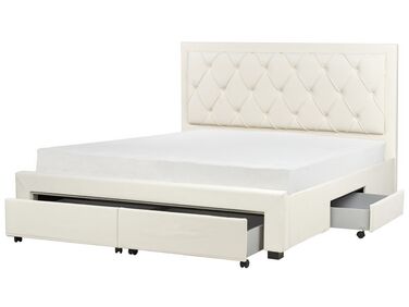 Lit avec tiroirs de rangement Velours LIEVIN 180 x 200 cm Beige clair