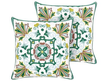 Lot de 2 coussins décoratifs ELANITE Coton 45 x 45 cm Vert Motif oriental