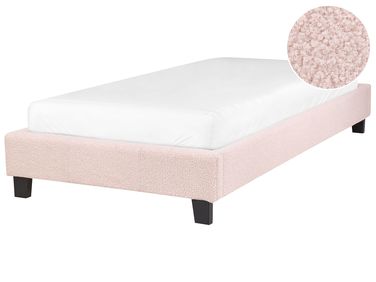 Lit sans tête de lit Bouclé ROANNE 90 x 200 cm Rose pastel