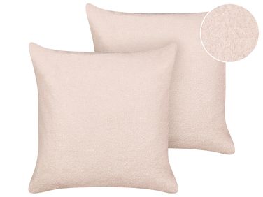 Lot de 2 coussins décoratifs LEUZEA Bouclé 60 x 60 cm Rose pastel Unicolore