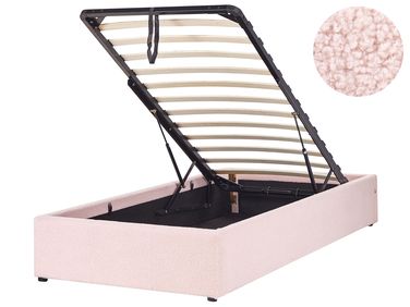 Lit ottoman sans tête de lit Bouclé DINAN 90 x 200 cm Rose pastel