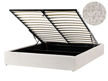Lit ottoman sans tête de lit Bouclé DINAN 140 x 200 cm Blanc cassé