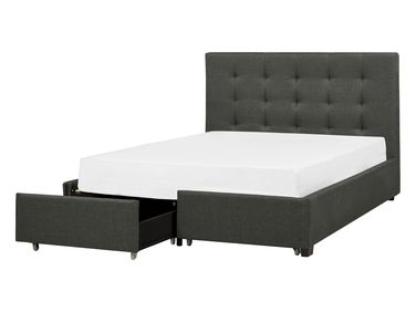 Lit avec tiroirs de rangement Tissu LA ROCHELLE 140 x 200 cm Gris foncé