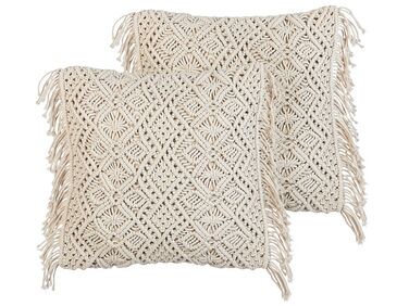 Lot de 2 coussins décoratifs PATTAN Coton 45 x 45 cm Beige Motif géométrique