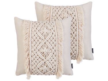 Lot de 2 coussins décoratifs KALAM Coton 45 x 45 cm Beige clair Motif géométrique