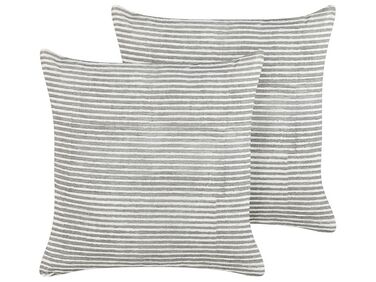 Lot de 2 coussins décoratifs KANPAS Lin 50 x 50 cm Gris À rayure