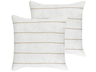 Lot de 2 coussins décoratifs MILAS Lin 50 x 50 cm Blanc À rayure