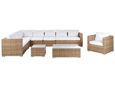 Loungeset met tafel 8-zits XXL rechtszijdig modulair PE rotan Lichtbruin