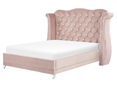 Lit avec sommier Velours AYETTE 180 x 200 cm Rose pastel