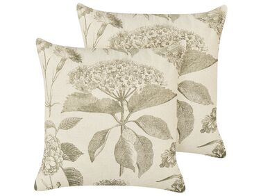 Lot de 2 coussins décoratifs ROSEMARY Coton 45 x 45 cm Vert olive Motif floral