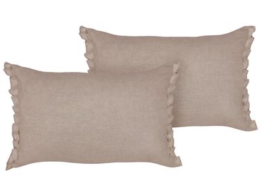 Lot de 2 coussins décoratifs SASSAFRAS Lin 30 x 45 cm Marron clair Unicolore