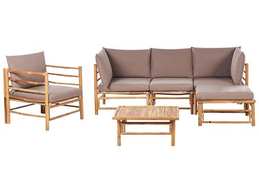 Loungeset met tafel 5-zits CERRETO linkszijdig Bamboe Taupe
