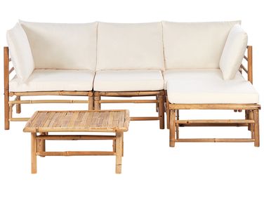Tuin hoekloungeset met tafel 4-zits CERRETO linkszijdig Bamboe Gebroken wit