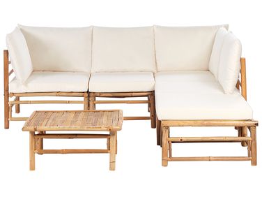 Tuin hoekloungeset met tafel 5-zits CERRETO linkszijdig Bamboe Gebroken wit