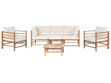 Loungeset met tafel 5-zits CERRETO Bamboe Gebroken wit