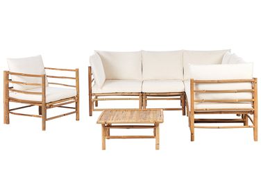 Loungeset met tafel 6-zits CERRETO Bamboe Gebroken wit