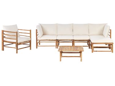 Loungeset met tafel 6-zits CERRETO linkszijdig Bamboe Gebroken wit