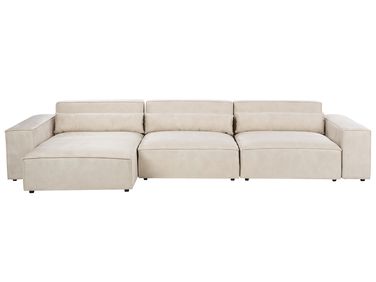 Modulaire hoekbank 4-zits HELLNAR Fluweel Lichtbeige rechtszijdig
