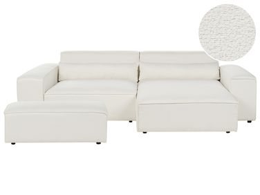 Modular Corner Sofa 3 Seater HELLNAR Boucle Off-White with Ottoman Left Hand