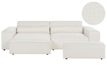 Modular Corner Sofa 3 Seater HELLNAR Boucle Off-White with Ottoman Right Hand