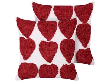 Lot de 2 coussins décoratifs MINGORA Coton 45 x 45 cm Rouge Motif en forme de cœur