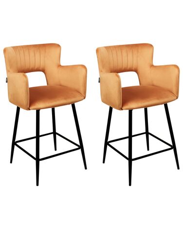Lot de 2 chaises de bar SANILAC Velours Orange