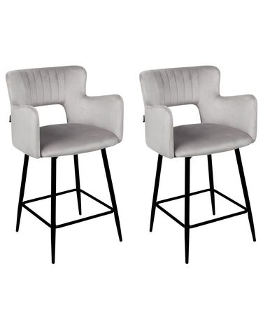 Lot de 2 chaises de bar SANILAC Velours Gris clair