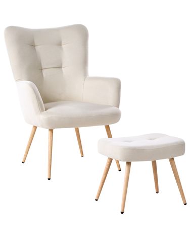 Oorfauteuil VEJLE met voetenbank Stof Lichtbeige