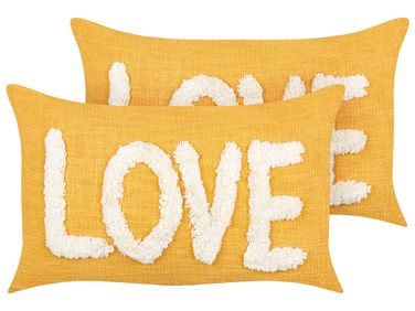 Lot de 2 coussins décoratifs LOVE Coton 30 x 50 cm Jaune