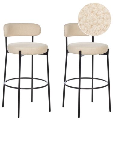 Lot de 2 chaises de bar ALLISON Bouclé Beige clair