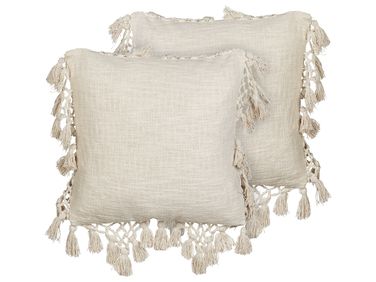 Lot de 2 coussins décoratifs OLEARIA Coton 45 x 45 cm Beige Unicolore