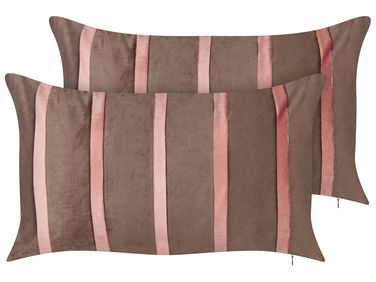 Lot de 2 coussins décoratifs CRODYLINE Velours 35 x 60 cm Marron À rayure