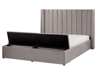 Lit à eau avec banquette de rangement Velours NOYERS 160 x 200 cm Gris