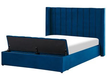 Lit à eau avec banquette de rangement Velours NOYERS 140 x 200 cm Bleu